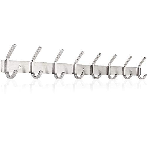 Nidouillet Coat Hook Wall Mounted Hook Rack Rail Shelf 8 Stainless Steel Hanger Hooks Storage Organizer Bathroom, Bedroom, Hats, Bags AB006