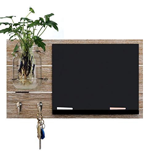 Round Rich Chalkboard with Mason Jar with 2 Key Hooks and 2 chalks for Wall - Rustic Wall Décor