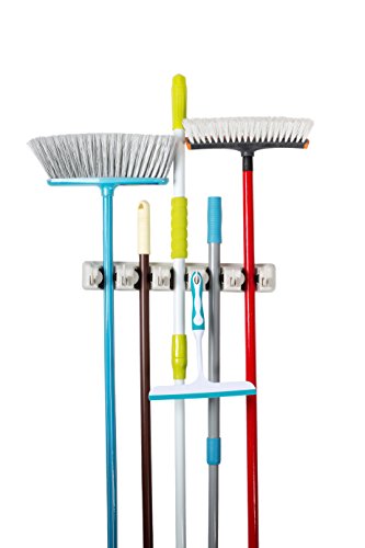 Saganizer Mop and broom Holder wall mount , 5 position broom organizer with 6 hooks