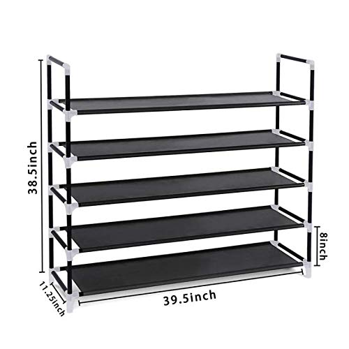 BNJPG Smart Shoe Organizer– 25 Pair Entryway Shoe Rack – Door Shoe Rack– 5-Tier Stackable Shoe Shelf – Waterproof Fabric – Durable Iron Pipes – Ideal Against Falling Over Piles of Shoes