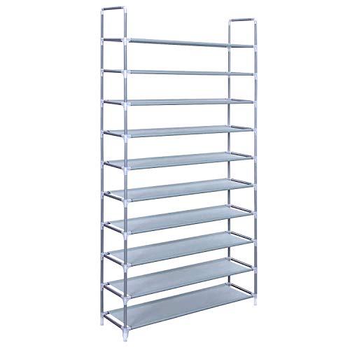 SONGMICS 10 Tiers Shoe Rack 50 Pairs Non-woven Fabric Shoe Tower Storage Organizer Cabinet 39.4 x 11.1 x 68.9 Inches ULSR10G
