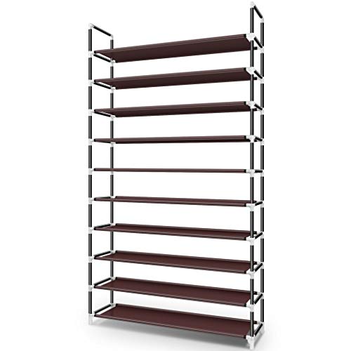 Awenia 10 Tiers Shoe Rack Organizer 50 Pairs,Adjustable Shoes Shelf Tower Metal Tall for Closet with Spare Parts,DIY Assembly