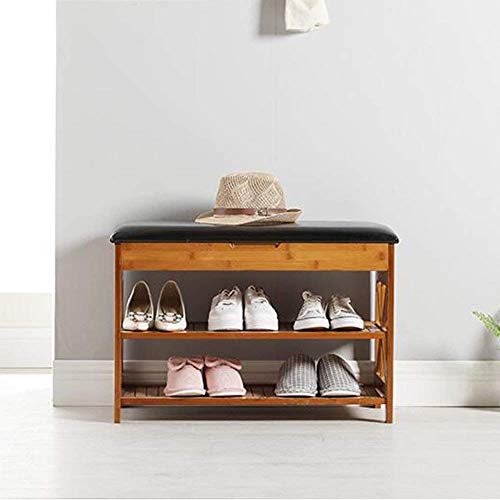 PLLP Household Wooden Shoe Rack, Shoe Cabinet, Shoe Storage Cabinet Wooden Ottoman Bench Removable Seat Cushion, Seat Holder Hallway Stand, Black ?L50W34H49Cm??Simple Home Door Shoe