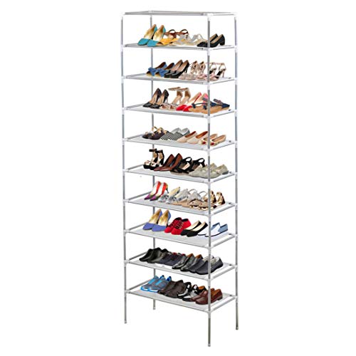 AMOS 10 Tier Extendable Shoe Rack 30 Pair Space Saving Storage Organiser with Waterproof Non-Woven Fabric Shelves, Grey