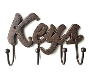 Chic Elements Design Cast Iron Decorative Key Holder - Cast Iron Wall Mount Decorative Keys Rack in Antique Brown Color - Vintage Metal Key Hooks Organizer - Screws and Anchors - 8x5.5 - Special