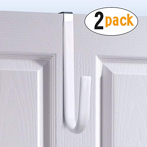 Over the Door Hook White -Surface Rubber Protection Door Paint Design,Single Over Door Hook for Bathroom,Kitchen,Bedroom,Cubicle,Shower Room Hanging Towel,Clothes,Pants,Shoe Bag,Coat (2pack)