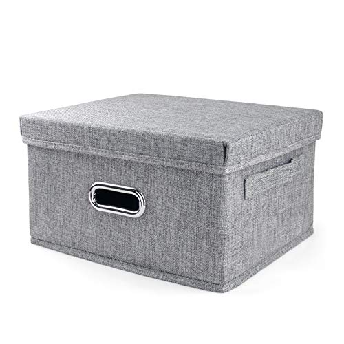 iLoft Gray Fabric Storage Bin, Closet Organizer Box Basket Dustproof Storage Cube with Removable Lid, Decorative Storage Cube for Underwear, Bras, Socks, Ties, Scarves, 13" x 9.4" x 7"