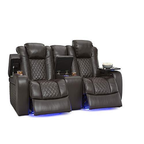 Top rated seatcraft anthem home theater seating leather power recline loveseat with center storage console powered headrests storage and cupholders brown