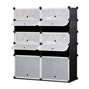 NEX Shoe Rack Cube Organizer DIY Plastic Storage Organizer Modular Cabinet Black Closet with White Doors (NX-EAT0127)
