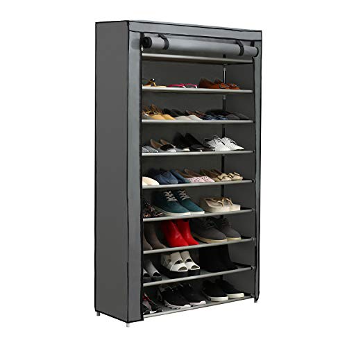 JEROAL Shoe Rack Shoe Tower Standing Storage Organizer, 9-Tier Shoes Case for 45 Pairs Shoe Storage with Dustproof Non-Woven Fabric Cover, Grey