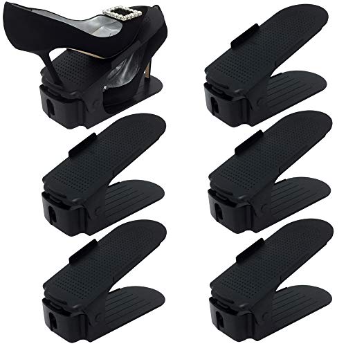 Organize Joy Shoe Slots - Shoe Organizer for Closet, Set of 6 Shoe Rack Space Savers, Black Plastic