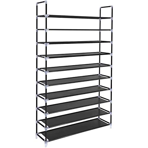 SONGMICS 10 Tiers Shoe Rack 50 Pairs Non-woven Fabric Shoe Tower Organizer Cabinet 39.4 x 11.1 x 68.9 Inches Black ULSH11H