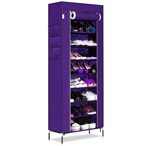 KELAND 10-Tier Standing Tall Large Capacity Shoes Storage Organizer,Portable Shoe Rack with Dustproof Fabric Cover(US Stock) (Purple)