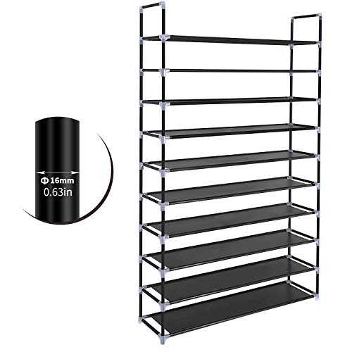 BRIAN & DANY 10 Tiers Shoe Rack 50 Pairs Non-Woven Fabric Shoe Tower Organizer Cabinet Black