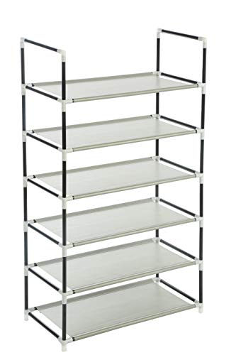 Homebi Metal Shoe Rack Shoes Storage Organizer Entryway Metal Shoe Shelf Holds (Grey 6-Tier)