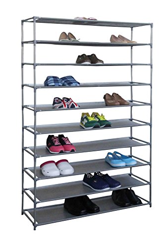 Home Basics Multipurpose Free Standing 10-Tier 50 Pair Shoe Tower Storage Closet Rack Shelf for Shoes Handbags Etc. (10-Tier Wide)
