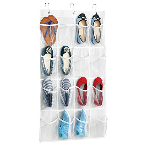 iDesign Non-Woven Fabric Hanging Over Door Shoe Organizer for Closets - White/Clear