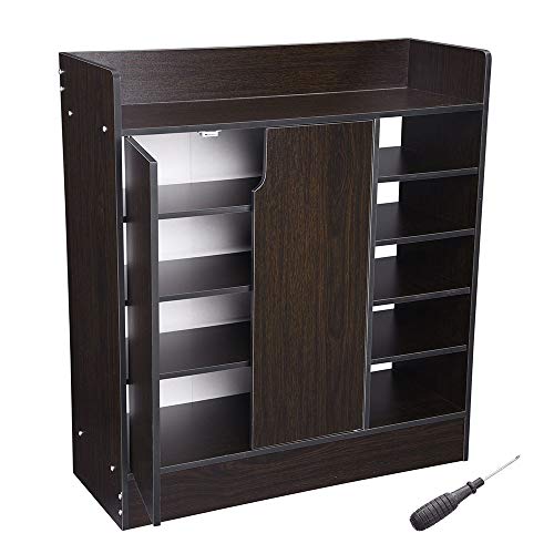 Yescom 31.5"x12"x35" Shoes Cabinet 2-Door 18 Pairs Storage Organizer Removable Shelves Entryway Hallway Blackwalnut