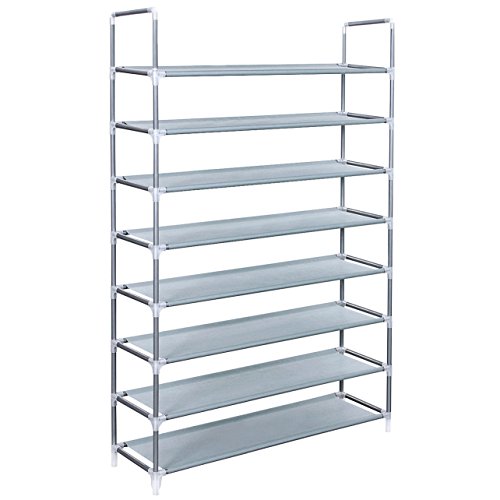 SONGMICS 8 Tiers Utility Steel Shoe Rack Shoe Storage Organizer Cabinet Tower Stackable Shelves Holds 40 Pairs Of Shoes - 39.4 x 11 x 56.3 Inches Grey ULSR08G