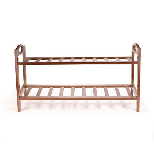 BambooMN 2-Tier Bamboo Wood Shoe Rack, for Entryway or Doorway - Brown Finish - Single Rack