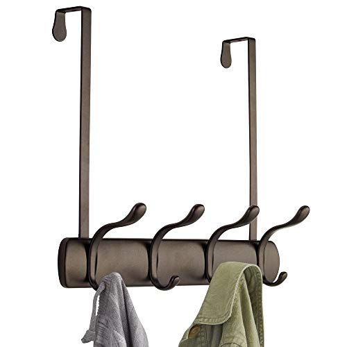 mDesign Decorative Over Door 8 Hook Metal Storage - Long Easy Reach Organizer Rack for Jackets, Coats, Hoodies, Hats, Scarves, Purses, Leashes, Bath Towels, Robes, Men, Womens Clothing - Bronze