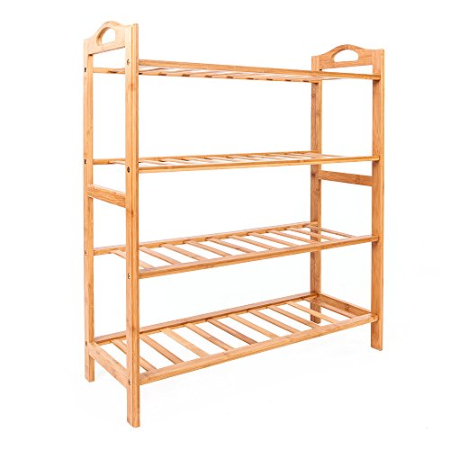 4-Tier Bamboo Shoe Rack 100% Natural Bamboo Shoe Rack Shelf Holder Plant Flower Display Stand Home Entryway Shoe Shelf Storage Organizer for Closets Kictchen Bedrooms or Doorways