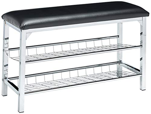 King's Brand Chrome/Black Vinyl Shoe Rack Organizer & Bench