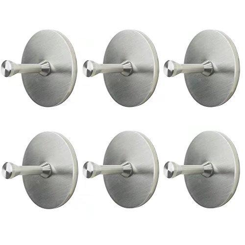 MOCRUX Adhesive Hooks 6pcs/Pack Full 304 Stainless Steel 3M Stick for Home Kitchen (Round 2)