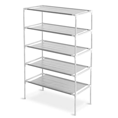 Decor Hut 5 Tier Shoe Rack Tower Space Saving Holds 25 Pairs of Shoes Neatly Organized (Grey)