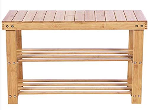 BEWISHOME Bamboo Shoe Bench Rack,2 Tier Shoe Shelf,Storage Organizing Rack Stand,Entryway Hallway Seat,Shoe Rack for Foyer,Kitchen,Living Room,Bathroom KXD01Y