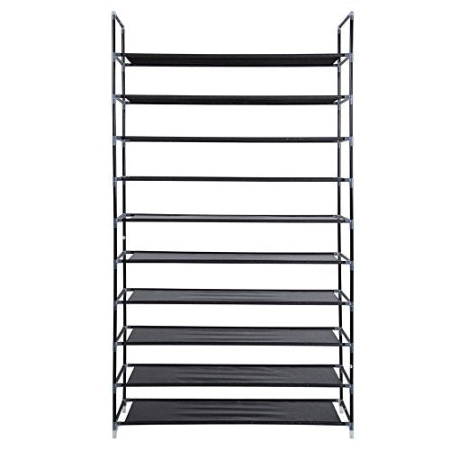Smart-Home 10 Tiers Shoe Rack 50 Pairs Non-woven Fabric Shoe Tower Storage Organizer Cabinet [Black] …