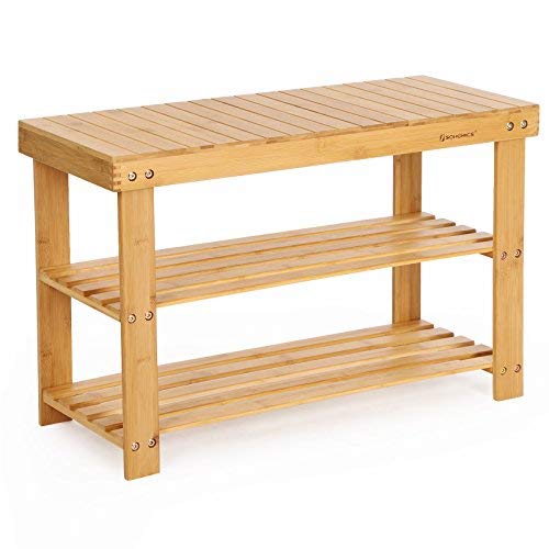 SONGMICS Sturdy Shoe Rack Bench,3-Tier Bamboo Shoe Organizer,Storage Shelf Holds Up to 264 Lbs,ideal for Entryway Bathroom Living Corridor ULBS04N