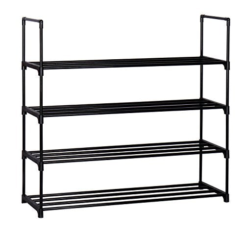 Homebi 4-Tier Shoe Rack Metal Shoe Tower 20-Pair Shoe Storage Organizer Unit Entryway Shelf Stackable Cabinet with 4 Tiers Durable Metal Shelves,35.6" W x 12.0" D x 33.27" H (Black)