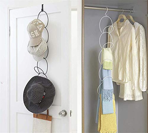 Door Mounted Hat Cap Rack, Stackable Metal Wire Over-The-Door Closets Hanging Baseball Cap Holder Organizer for Bags Scarves Ties Belts Toys Gloves Lightweight Apparel with Door Hooks & 5 Rings