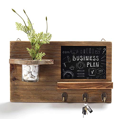 Byher Rustic Wood Wall Mounted Chalkboard & Key Hooks with Glass Jar
