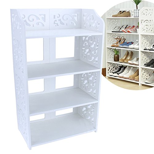 Estink 4-Tier Shoe Rack,Freestanding White Chic Hollow Out Shoe Tower Organizer Cabinet Shoe Closet Baroque Storage Organizer Stand Shelf Holder Unit Shelves,15.74" x 9.05" x 27.95"