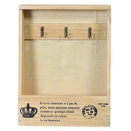 Olpchee Retro Wooden Wall Mounted & Tabletop Key Holder Rack Organizer Letter Mail Holder with 3 Key Hooks for Entryway Kitchen Office (Primary Color)