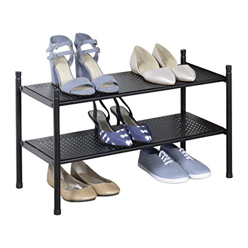 Richards Homewares 2 Shelf Stackable Punch Metal Shoe Rack, Black