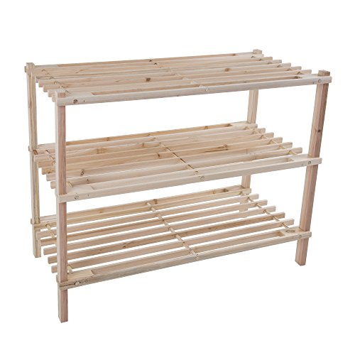 Lavish Home Wood Shoe Rack, Storage Bench – Closet, Bathroom, Kitchen, Entry Organizer, 3-Tier Space Saver Shoe Rack