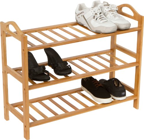 Trademark Innovations-3 Shelves-100-Percent Natural Bamboo Shoe Rack