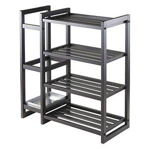 Winsome Wood Isabel Shoe Rack with Umbrella Stand and Tray Black Finish