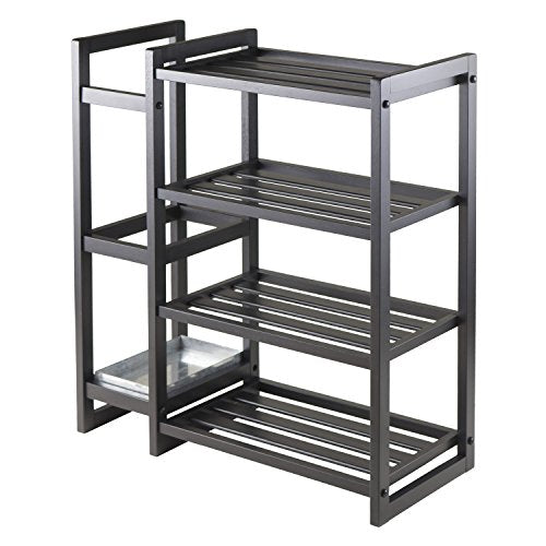 Winsome Wood Isabel Shoe Rack with Umbrella Stand and Tray Black Finish
