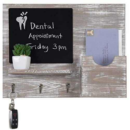 MyGift Rustic Barn Gray Wall-Mounted Letter Holder & Key Hooks with Chalkboard