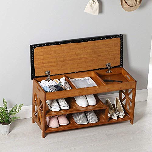 PLLP Household Wooden Shoe Rack, Shoe Cabinet, Shoe Storage Cabinet Wooden Bench Removable Seat Cushion, Seat Holder Hallway Stand, Black?L90W34H49??Simple Home Door Shoe Rack