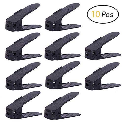 MineDecor Shoe Stacker Rack Sneaker Organizer Holder Shoe Slots Space Saver 3 Step Adjustable Shoe Storage with Double Layer for Heels Sandals (10 Pack)