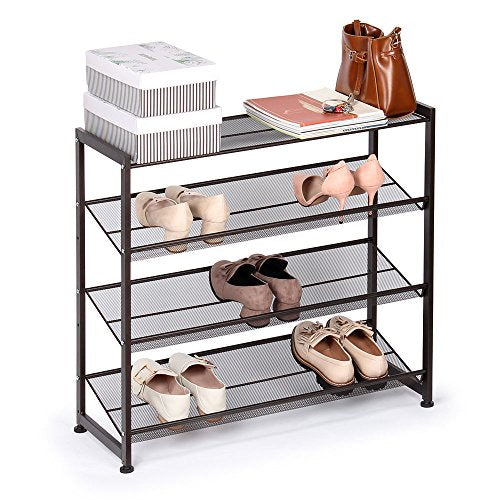 NEX 4-Tier Metal Shoe Rack Flat & Slant Adjustable Shoe Organizer Holder Stand Shelves for Closet Entryway, Mesh Bronze