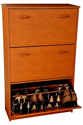 Shoe Cabinet-Three Drop Down Drawers-Cherry Finish (Cherry) (48"H x 30"W x 11 1/2"D)