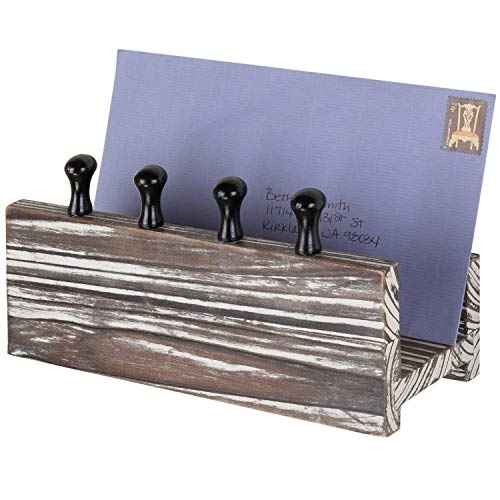 MyGift Rustic Torched Wood Wall-Mounted Mail Holder Organizer with 4 Key Hooks
