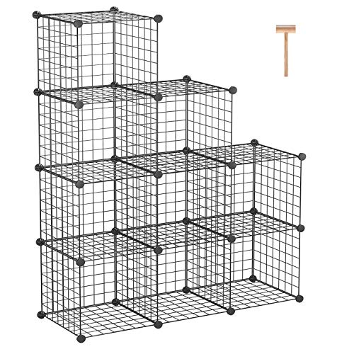 C&AHOME Metal Wire Cube Storage, 9-Cube Bookcase, Stackable Storage Bins, Modular Book Shelf or Shoe Rack, DIY for Closet, Living Room, Kid’s Room, Home Office, 36.6”L x 12.4”W x 48.4”H, Black
