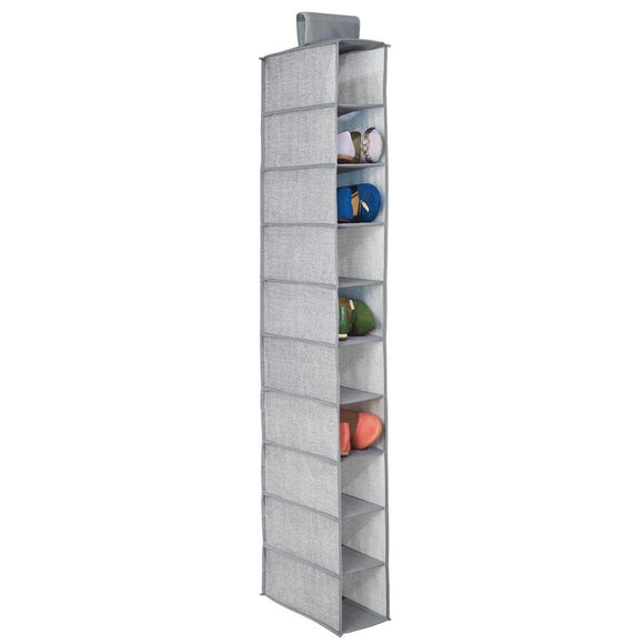 mDesign Fabric Hanging Closet Storage Organizer, for Shoes, Handbags, Clutches - 10 Shelves, Gray